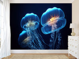 Sea Print Vinyl Wallpaper Peel and Stick – Unique Design Mural "Jellyfish", Wall Mural for Office or Living Room
