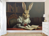 Wall mural Peel and Stick vinyl “Rabbit with a book”, vintage home decor