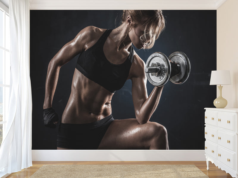 Sports Theme Self-Adhesive Wallpaper With Design For Gym, Photo Wallpaper "Sports And Training"