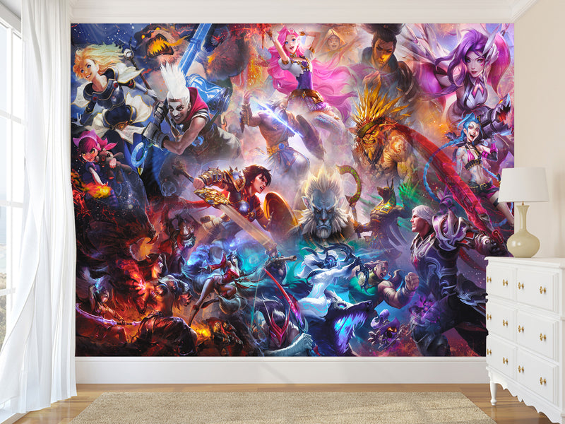 Epic Anime-Style Vinyl Wallpaper Peel and Stick – "Epic Character Battle" Design for Office, Bedroom, or Studio