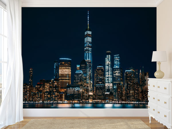 Modern Non-Woven 3D Wallpaper Mural for Bedroom – "Bright City Lights" (Perfect Above the Bed)