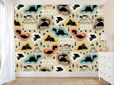 Dino Print Vinyl Peel and Stick Mural For Teen Room, Statement Wall In Office Or Workout Zone "Various Dinosaurs"