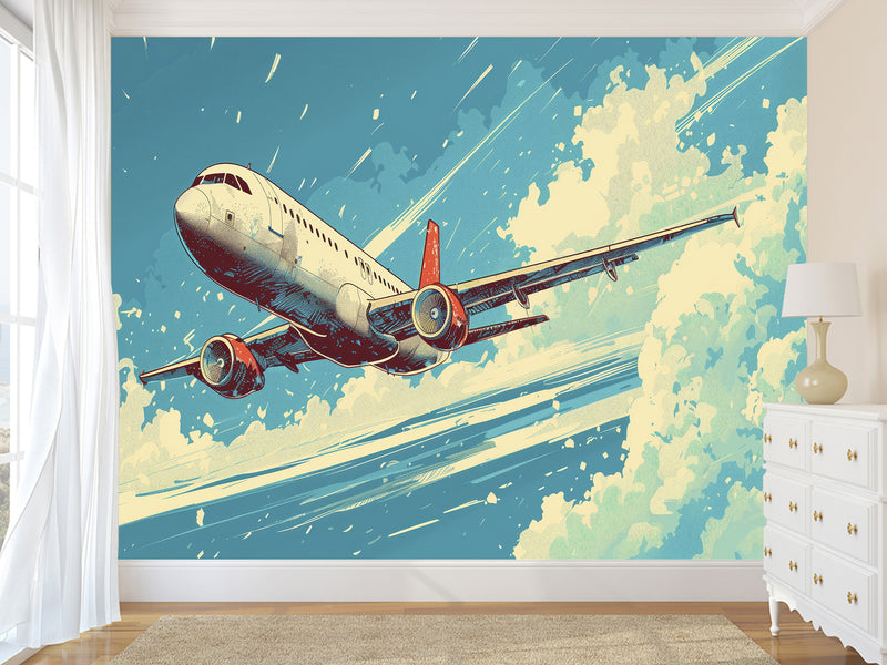 Peel and Stick Mural All Wall Eco-Friendly Materials For Living Room, Office "Airplane In The Blue Sky"