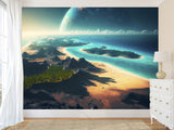 Fantastic Non-Woven Wall Murals “View of an Incredible Planet from the Beach” – Perfect for Bedroom or Living Room Design