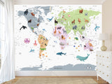 Self-Adhesive Full Wall Kids' World Map Wallpaper – Soft Colors for Kids' Room & Playroom