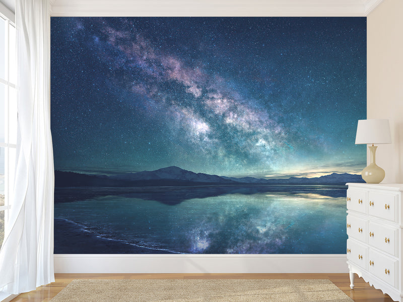 3D Peel and Stick Full Wall Mural – Milky Way Over Mountains for Living Room or Bedroom