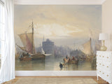 Self-Adhesive Wall Mural Full Wall Accent Wallpaper for Living Room or Bedroom Design "Fishing Boats Waiting for the Tide, Port of Havre"