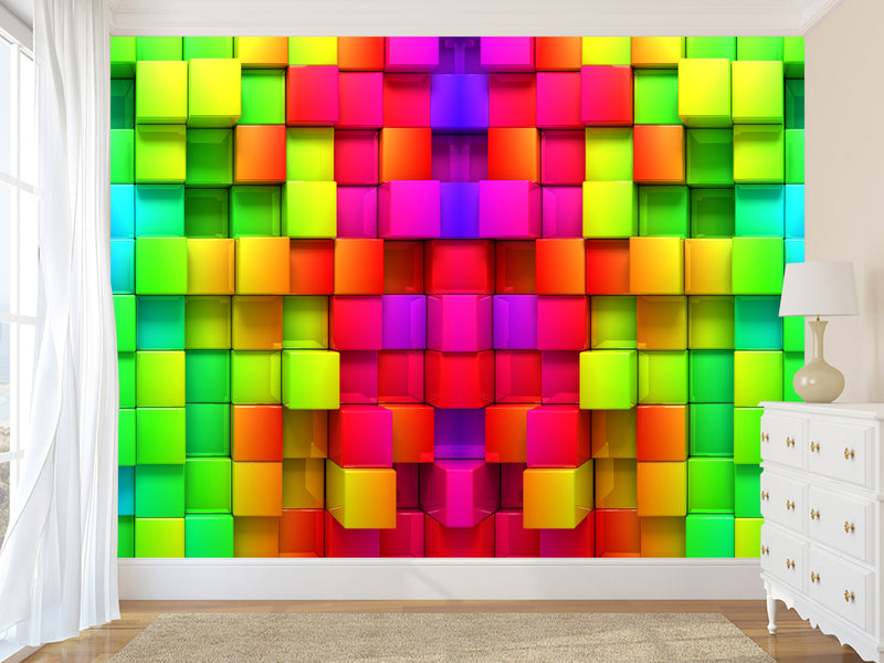 Non-Wowen Wallpaper "Multicolored cubes" – Large Wall art Wallpaper for living room