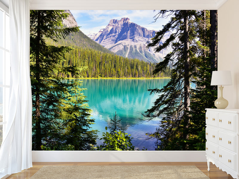 Nature-Inspired Peel and Stick Mural for Living Room or Lounge Area – "Emerald Lake, British Columbia,Yoho National Park"