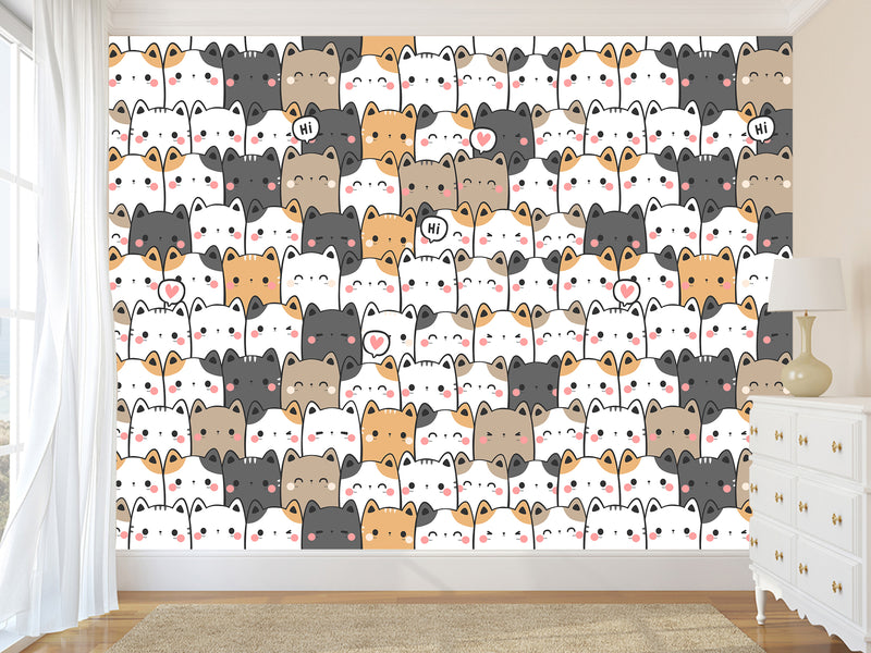 Peel and Stick Wall Mural Cute Kittens Print For Kids’ Room Decor