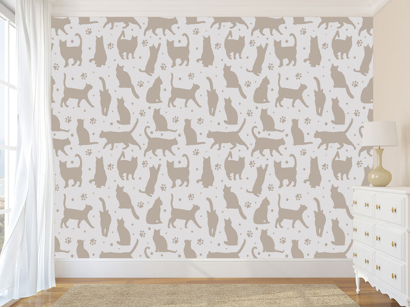 High-Quality Full-Wall Self-Adhesive Wallpaper — Decor for Office, Venue, or Bedroom "Cat Silhouettes"