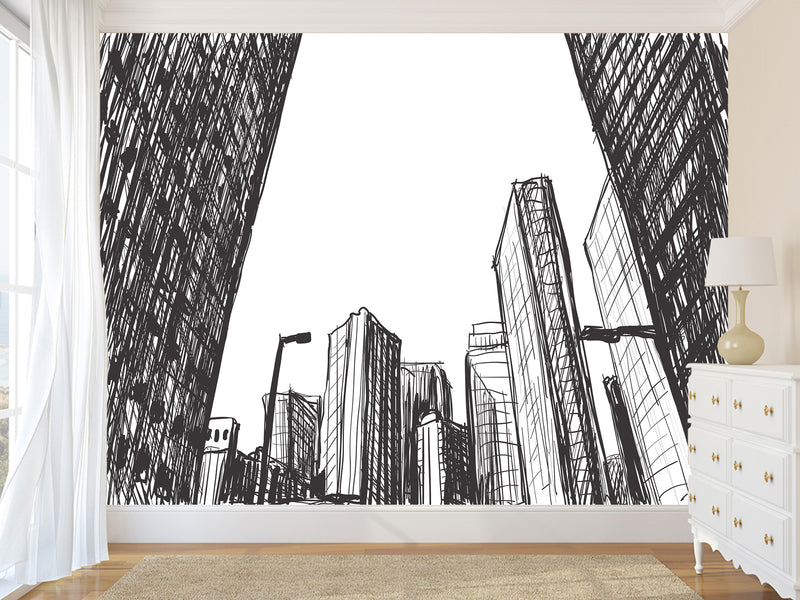 Graphic Print Peel and Stick 3D Mural "Painted city", Beautiful in the Hall, Office, Work Area