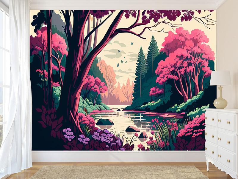 Art Print Non-Woven Wall Mural "Spring Landscape" for Living Room, Kids Room, Decor for Office, Bedroom 🌸