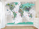 Non-Woven Wallpaper Full Wall Mural Kids World Map Wallpaper – Educational & Colorful Wall Decor