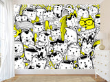 Peel & Stick Wall Mural for Office or Bedroom, Kids Room  – 'Busy Cats' Unique Wall Print