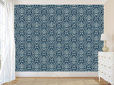 Vintage Non-Woven Photo Wallpaper Accent Wall Mural "Vintage Lotus Ornament on Dark Blue Background"