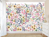 🌸Floral Print For Home Design Non-Woven Wall Murals "Watercolor Wildflowers" For Living Room, Creative Space, Bedroom 🌸