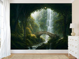 Kids’ wallpaper, creative design Peel and Stick mural for children’s room, art print "Elven Forest with Bridge" 🌿🧚