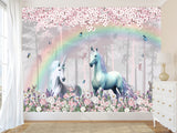 Peel & Stick Vinyl Wallpaper Kids' Room Print – "Unicorns in an Enchanted Forest"