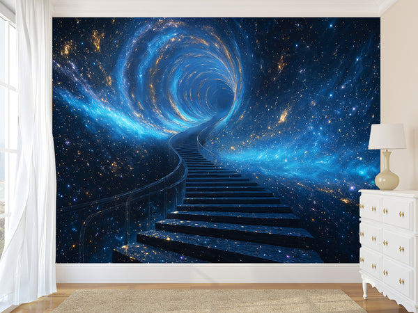 Incredible Wallpaper Sci-Fi Motif For Living Room, Hall Self-Adhesive Wallpaper For Entire Wall "Stairway To Another Dimension" 🚀