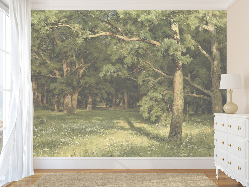 Non-Woven Photo Wallpaper, Vintage Nature-Inspired Wallpaper – "Green Forest" for Living Room