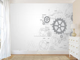 Peel and Stick Vinyl Wallpaper Schematic Gear Mechanism Design for Office Accent Wall Mural