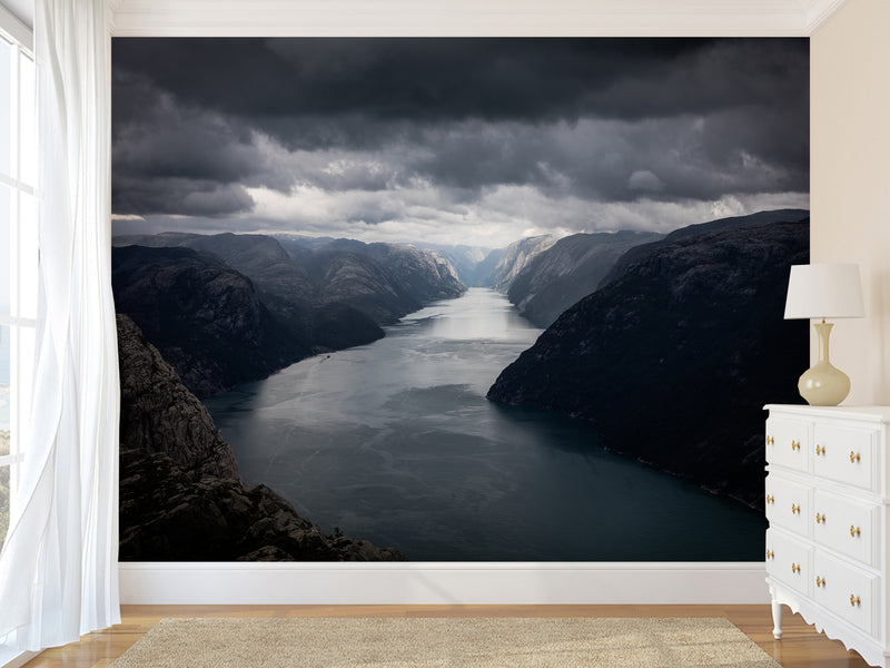 Non-Woven Mural Nature-Inspired Fjord Wallpaper – Scenic Wall Mural For Bedroom Or Living Room