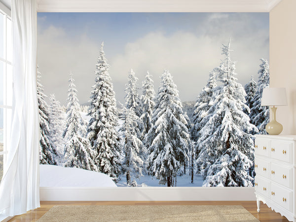 Non-Woven Wallpaper For Living Room and Bedroom Winter Forest Wall Mural Print