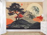 Traditional Full Wall Mural in Vintage Style, Modern Mountains and Moon for Bedroom, Hall 🌙🏔️