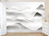 Natural Wall Mural, Calm Tones for Hall or Living Room, Non-Woven Full Wall Mural "Silhouettes of Mountains in Clouds" 🌄