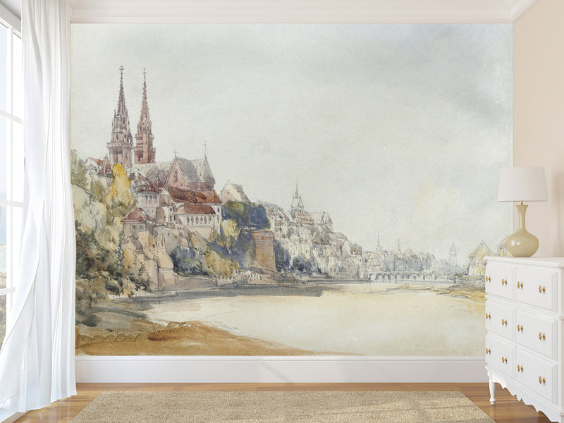 Non-Wowen Mural Full Wall Vintage Desing for Living Room or Bedroom "View of Basel, Switzerland" – William Callow