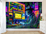 Strategy And Development Vinyl Wallpaper Peel and Stick "Holographic Hacker Cat", Desing For Bedroom And Office