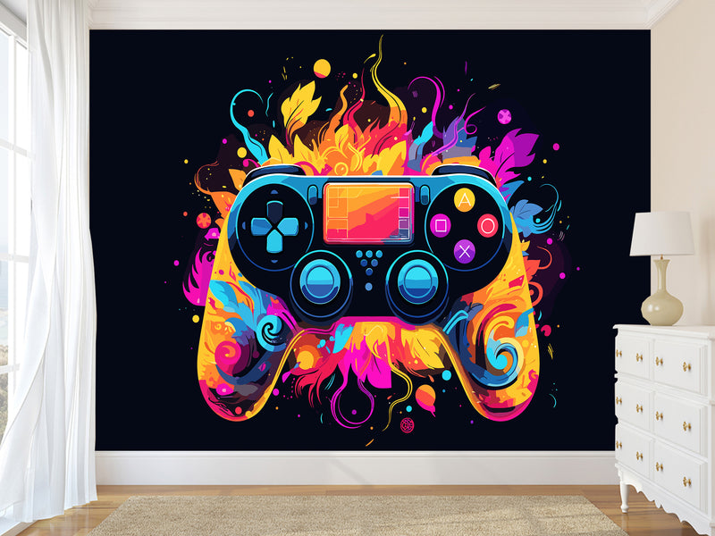 Self-Adhesive Eco-Friendly Wallpaper for Bedroom, Kids’ Room, or Playroom – "Colorful Gamepad"