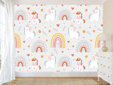 Peel and stick mural on the wall for the kid room Rainbow Unicorn Wallpaper for Kids – Cute & Magical Tots Wall Design