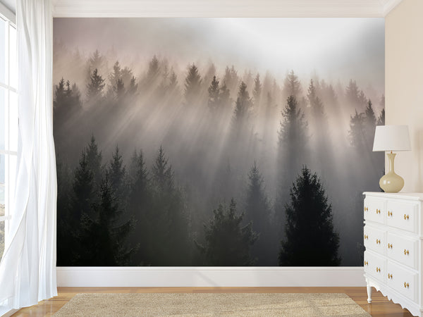 Non-Woven Wallpaper "Misty Mountains in Sunlight" — Mural for Living Room, Office
