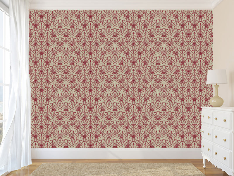 Elegant Art Deco Wallpaper “Wine Lotus” — Peel And Stick Design For Bedroom Or Living Room
