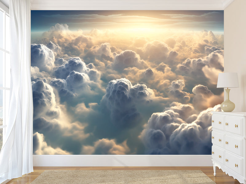 Non-Woven Photo Wallpaper – "Clouds in Sunlight" – Wall Mural for Office or Living Room