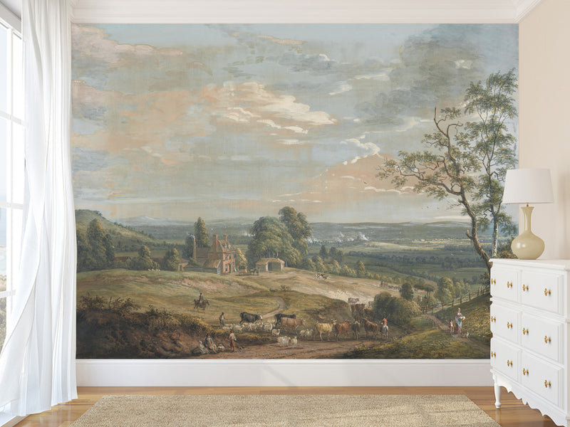 Peel And Stick Wall Mural Art Print Paul Sandby – A Distant View of Maidstone for Living Room or Bedroom Design