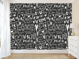 Black And White Graffiti Vinyl Wallpaper Peel and Stick For Room, Creative Space "Letters Of Love" ✉️