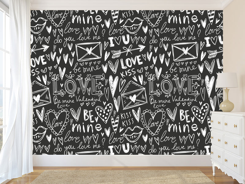 Black And White Graffiti Vinyl Wallpaper Peel and Stick For Room, Creative Space "Letters Of Love" ✉️