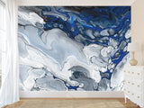 Art Print Design Non-Woven Wallpaper For Living Room, Relax Zone, Bedroom Abstraction "Blue Marble Waves"