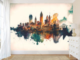 Full-Wall Mural Vinyl Wallpaper Peel and Stick Design For Workshop, Office, Or Hall “City In Watercolor”