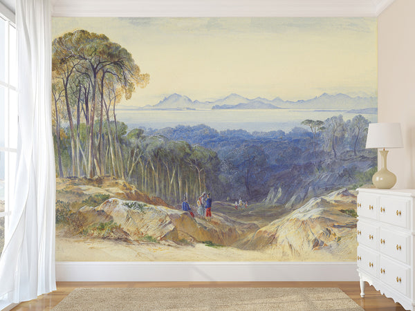 Self-Adhesive Full Wall Mural Accent French Riviera Landscape Wallpaper – Edward Lear for Living Room or Bedroom Design
