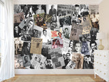 Traditional Mural Wallpaper for Gym, Office, or Lounge – "Gangster Poster Collage", Vintage Wallpaper Featuring Crime Bosses