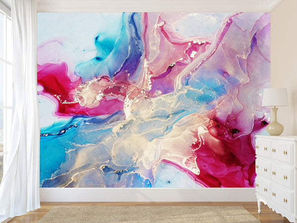Peel and Stick Wallpaper On The Wall Modern Abstract Wall Art – Burgundy and Sky Blue Design For Bedroom Living Room