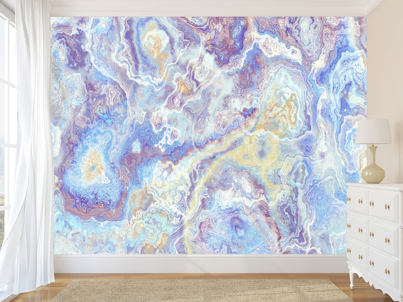 Peel and Stick Abstract Wall Mural Art Desing Abstraction: Blue Color Flows' for Bedroom & Living Room