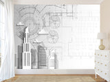 Traditional wallpaper wall art “City drawing" Wallpaper for Bedroom or Living Room