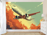 Self-Adhesive Wallpaper Art Design For Living Room, Office Full Wall "Red Clouds, Fast Wings of the Aircraft"