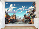 Modern Self-Adhesive Wallpaper – "Anime-Style City" Art Design for Bedroom or Living Room