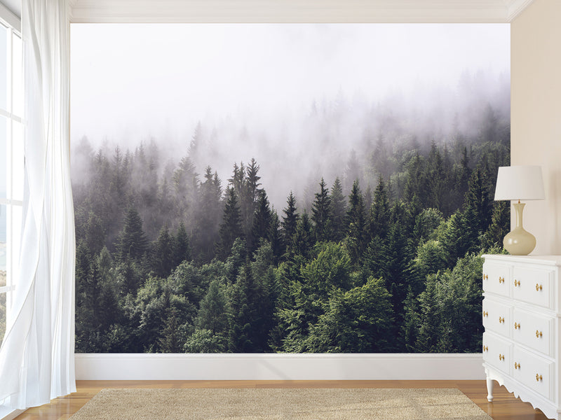 Wallpaper “Forest in the fog” Peel and Stick film Oracal for bedroom, hall, kitchen decoration